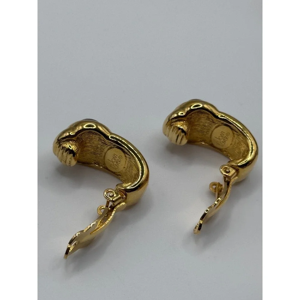 Vintage Joan Rivers Earrings Blue Cabochon Rhinestone Gold Tone Clip On